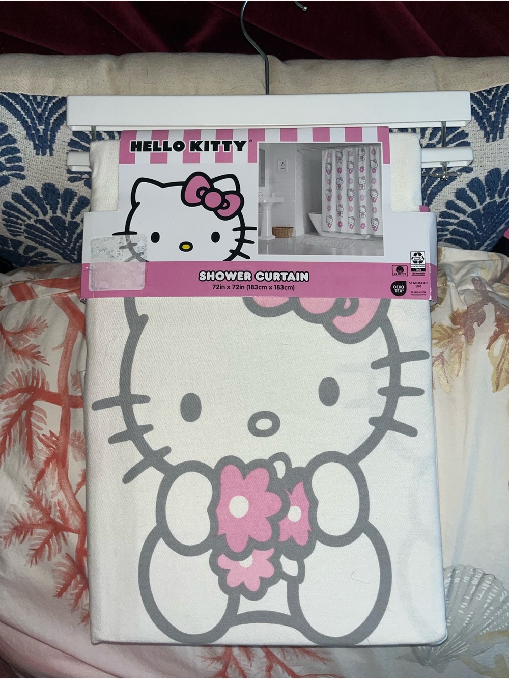 Hello Kitty Pink & Gray Shower Curtain NEW NWT